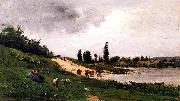 Charles-Francois Daubigny Washerwomen on the Riverbank Spain oil painting artist